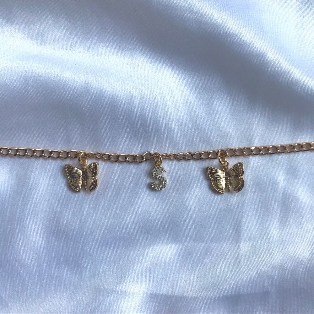 Gold Custom Initial Charm Butterfly Necklace